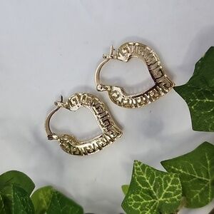 Gold Greek Key Heart Shaped Hoop Earrings